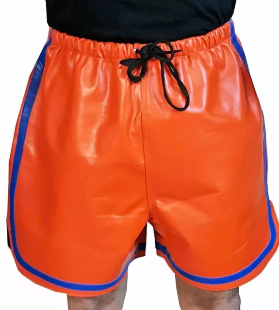 Pantaloni corti in pelle Pantaloncini laterali da uomo con lacci in vita...