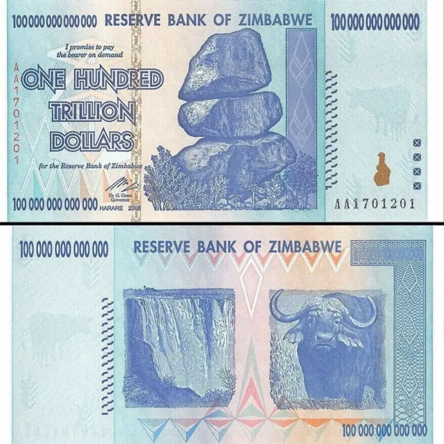 10 x 100 Trillion Dollars /AA176... Banknote/ Zimbabwe 2008/ Bankfrisch UNC