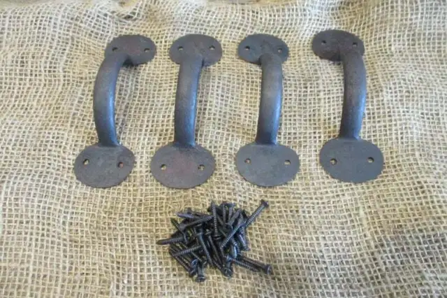 4 Iron Hand Forged Handle Pulls Gate Door Barn Cabinet Drawer Grasp Handles