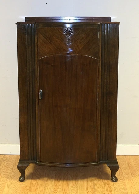 Elegant C.w.s Art Deco Walnut Ladies Wardrobe On Cabriole Legs & Single Door