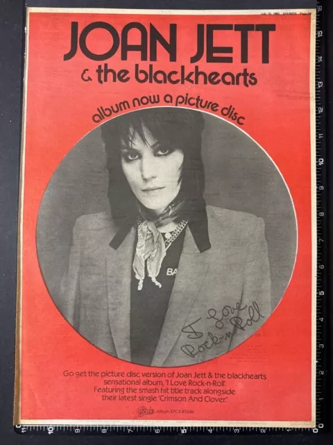 JOAN JETT & THE BLACKHEARTS ALBUM 15X11" 1982 Vintage Poster Size Advert L294