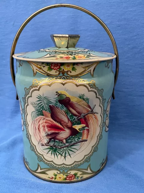 Vtg TIN MURRAY ALLEN CONFECTIONS Tropic Made in England Blue Birds Biscuits Tea