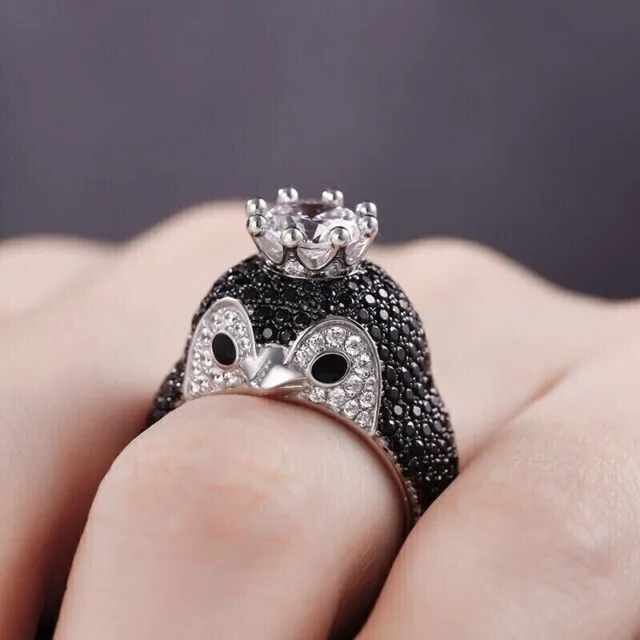 3.00Ct Round Cut Real Moissanite Penguin Engagement Ring 14k White Gold Plated
