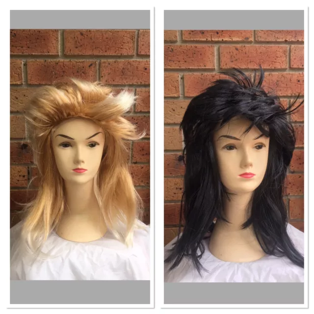 Black/ blonde Mullet wig 70s 80s Party Costume Rock Bogan