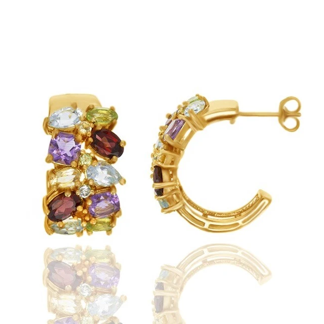 7.82ct Amethyst,Topaz, Citrine, Peridot, Garnet 14K Gold Plated Silver Earrings