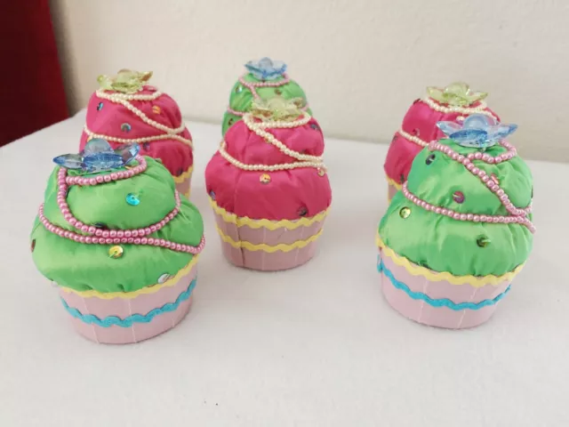 Super adorable Fabric Decorated Cupcake Decorations Set of 6 Colorful and Fun!