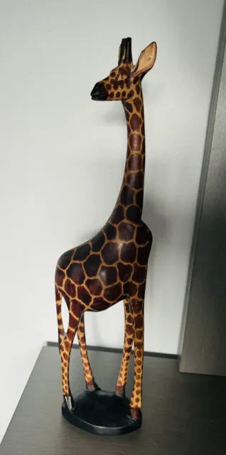 Handmade Wooden Giraffe Statue Brown Abstract Animals Wood 24" Tall