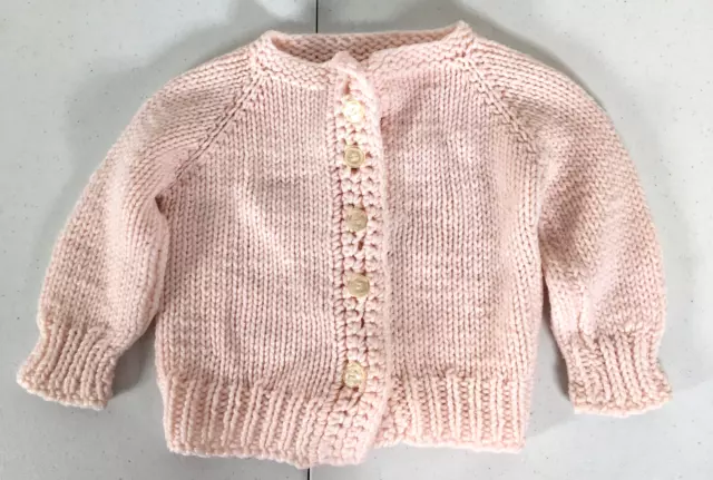 VINTAGE Pink Baby Girl Sweater 12-18 Months Knit Cardigan Crochet 70s 60s