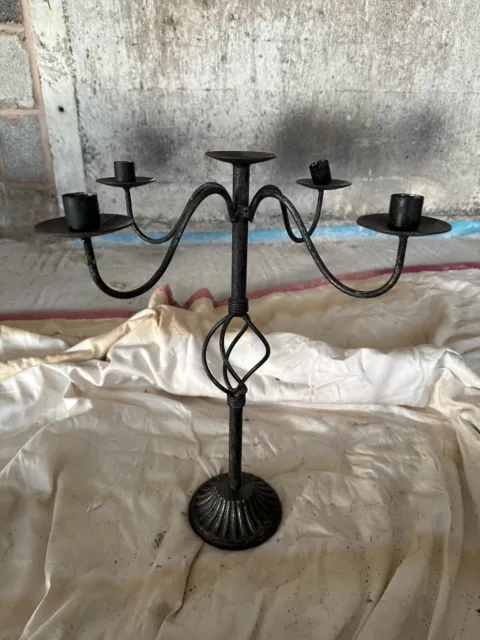 Vintage Wrought Iron Candelabra Four Arm Black