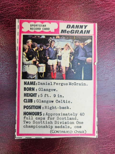 FUSSBALL GLASGOW KELTISCH 1978 SCHAUFEL SPORTSTAR SCHALLPLATTE KARTE AUSGESCHNITTEN Danny McGrain