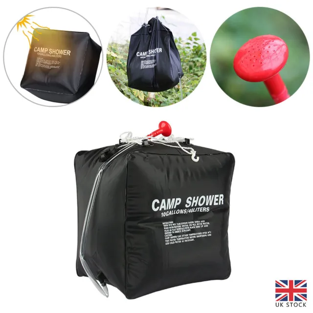 Portable 40L Solar Shower Camping Water Bathing Bag Outdoor Travel Hiking + Hose