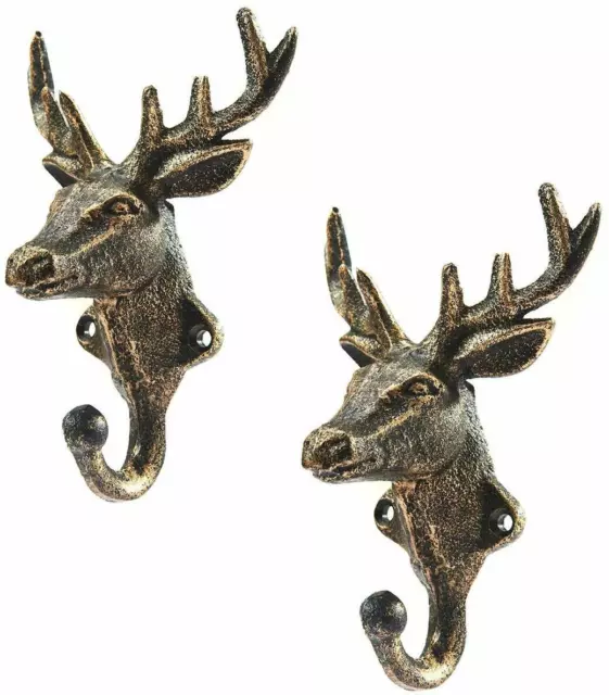 Cast Iron Heavy Duty Rustic Vintage Finish Deer Head Decorative Key Coat Hook