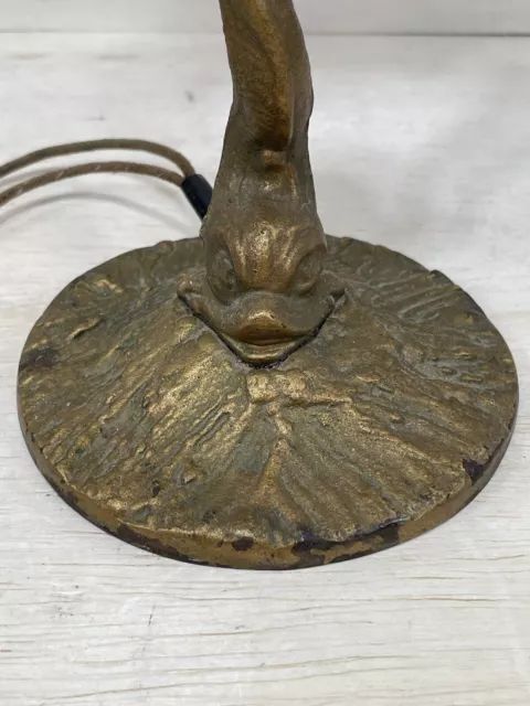 Figural DAUPHIN Lamp Vintage Decorative Art Cast Iron Old Gold Paint “ALADDIN”