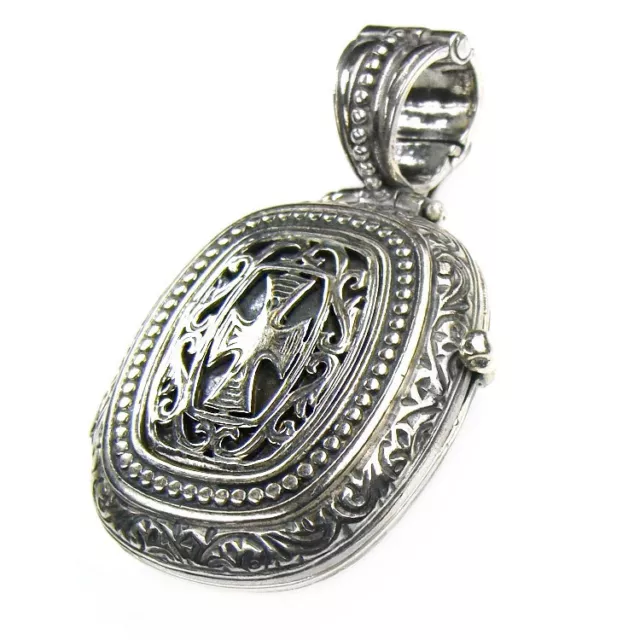 Gerochristo 3357 ~ Medieval-Byzantine Sterling Silver Locket Pendant with Cross