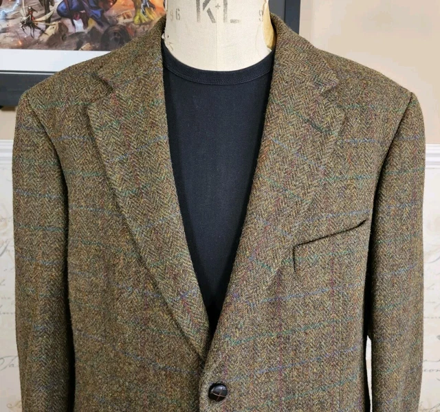 MARKS & SPENCER Harris Tweed Jacket Men's 46 ~ Green Olive Herringbone ...