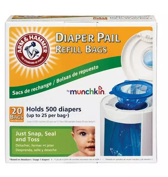 NEW Munchkin Arm & Hammer Diaper Pail 20 Refill Bags (Total up to 500 Diapers)