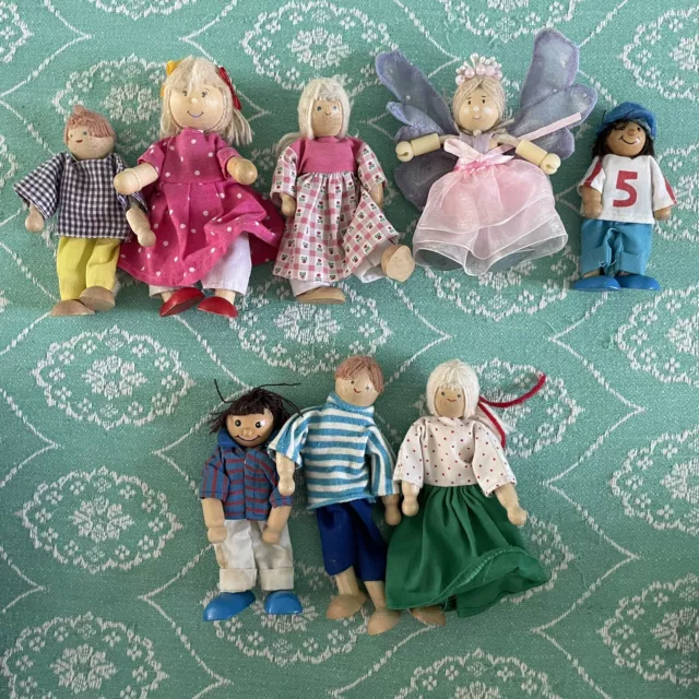 Dolls House People Family 8 Wooden Figure Set Small Wooden Dolls Toy Classic