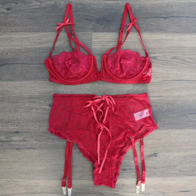 Sexy Red Lace Sheer Bra Bralette Underwear Panties Plus Size 8-22