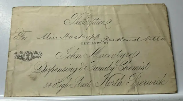 Antique Pharmacy Prescription Envelope John Macintyre High Street North Berwick