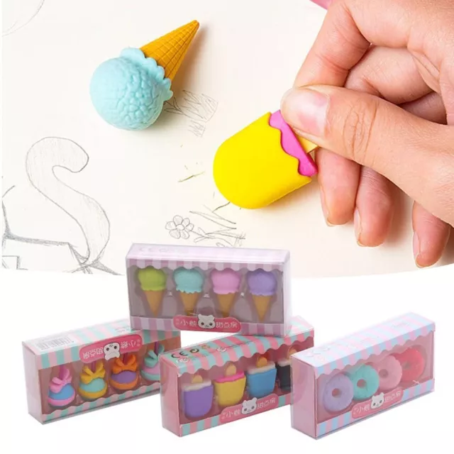 Creative Erasers Set Rubber Pencil Eraser Yummy Dessert Cartoon Eraser Box