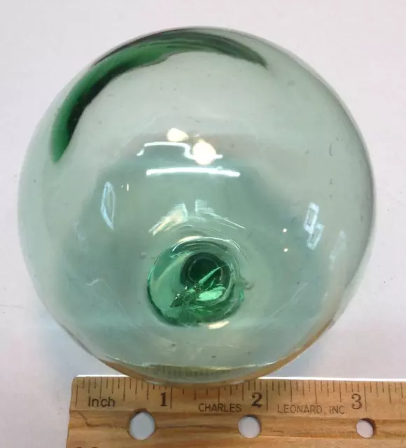 Large Antique Green Hand blown Glass Fishing Float Button Seal Witches Ball  10