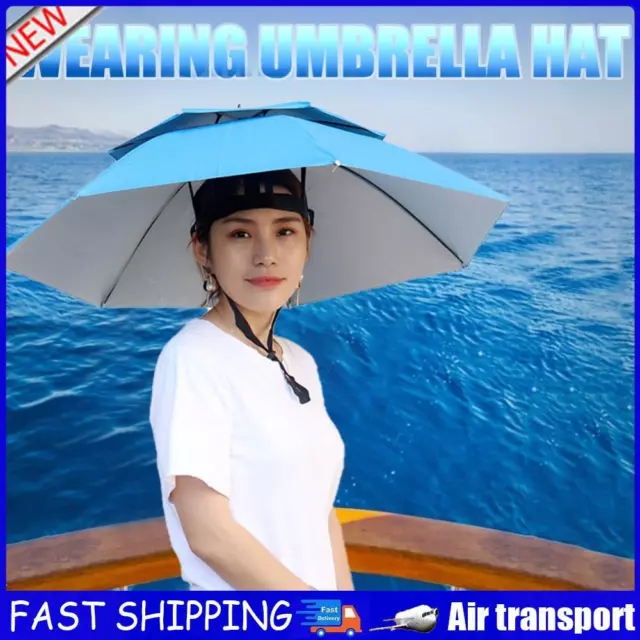 Foldable Fishing Sunshade Headwear Umbrella Hat UV Protection (Lake Blue) AU