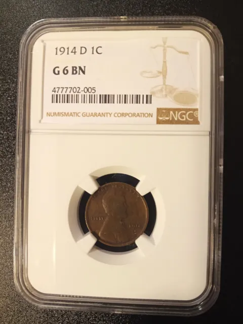 1914 D lincoln cent wheat penny NGC G6 BN