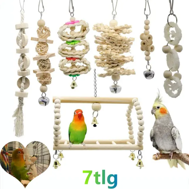 7tlg Haustier Vogel Papagei Interaktives Spielzeug Set aus Holz Wellensittich DE 3