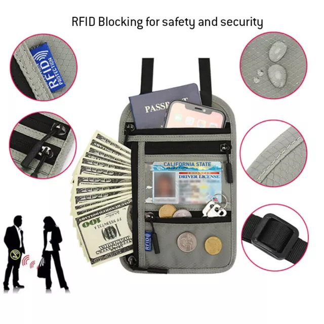 RFID Passport Holder Travel Wallet Bag Security Neck Pouch Anti-Diebstahl 3