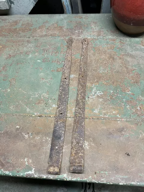 Antique Primitive Strap Hinges Pair Set Blacksmith Forged Wrought Iron Rat Tail