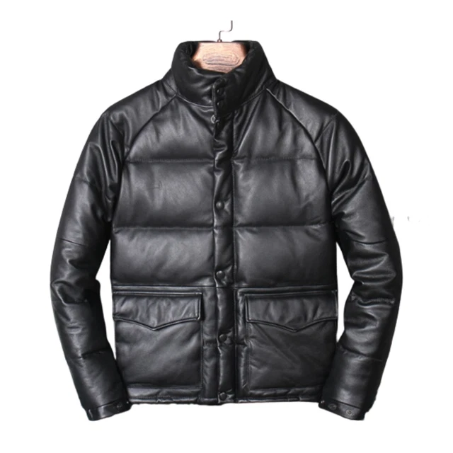 Men's Black Winter Coat Padded 100% Real Sheepskin Leather Quilted Puffer Jacket
