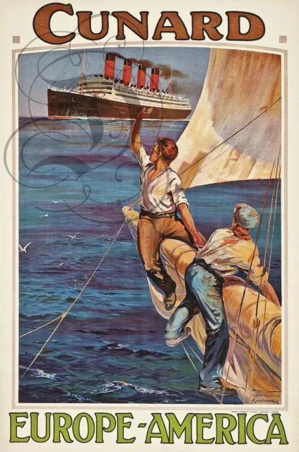 Repro Affiche Cunard Europe America Bateau Paquebot Sur Papier 310 Ou 190 Grs