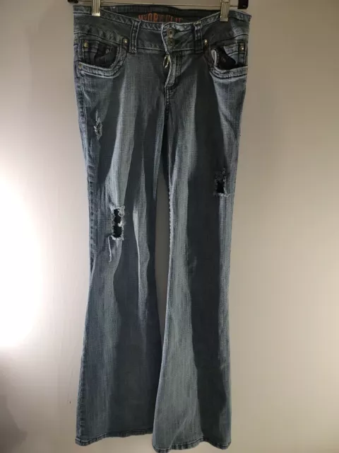 Hydraulic Curvy Lola Fit Junior Sz 7/8 Flare Leg Distressed Med Wash Denim Jeans