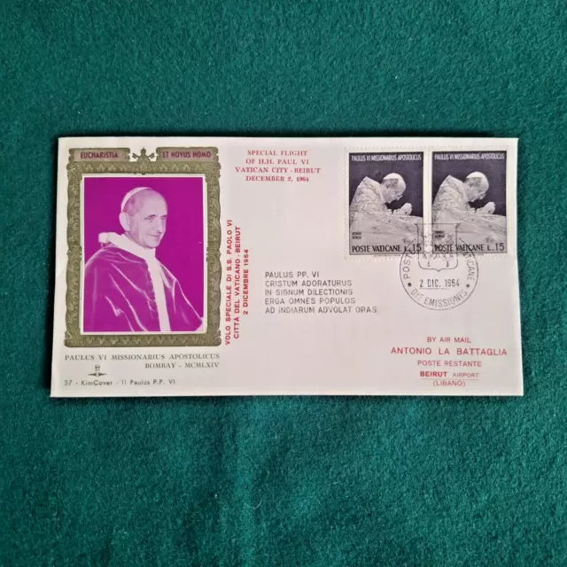 Vaticano 1964 Volo Speciale Beirut Ss Paolo Vi 2 Dic 1964 Busta Fdc Kim Cover