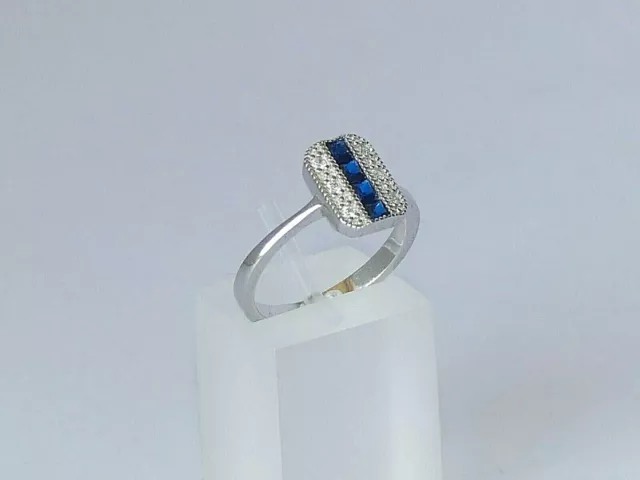 Ladies Art Deco Style Fine 925 Sterling Silver Blue and Sapphire Cocktail Ring