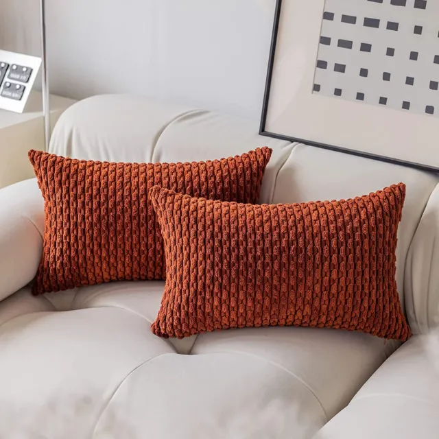 Kevin Textile Pillow Covers Decorative Set of 2 Striped Corduroy Plush Velvet Pi
