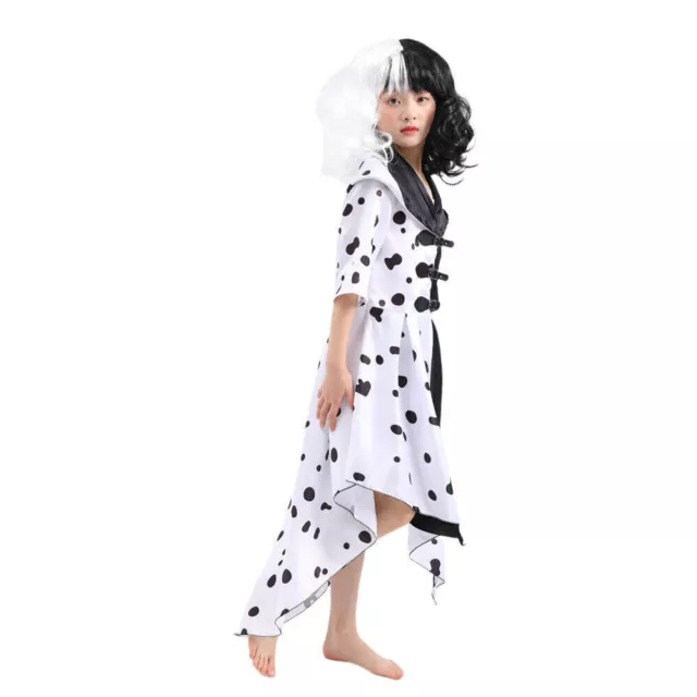 Cruella De Vil Emma Costume Fancy Dress Cosplay Outfit 101 Dalmatians 3-10Years 2