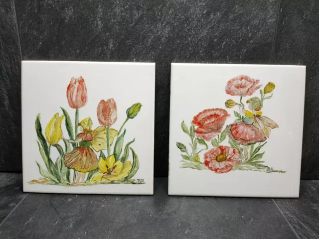 Beautiful Hand Painted Tiles "Bulgaria" 1990 "signed (BR)"