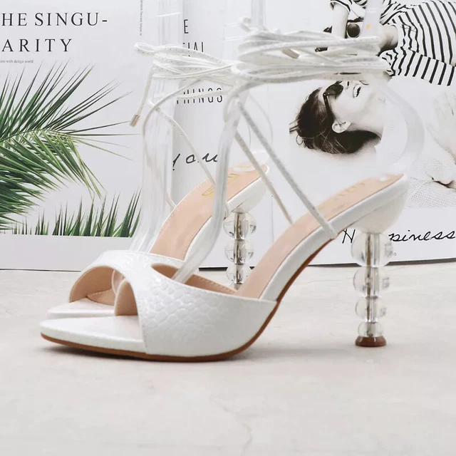 Sandales Femme Talon 9cm - Beige Transparent - Cuir Synthétique Confortable - Taille 34 à 40