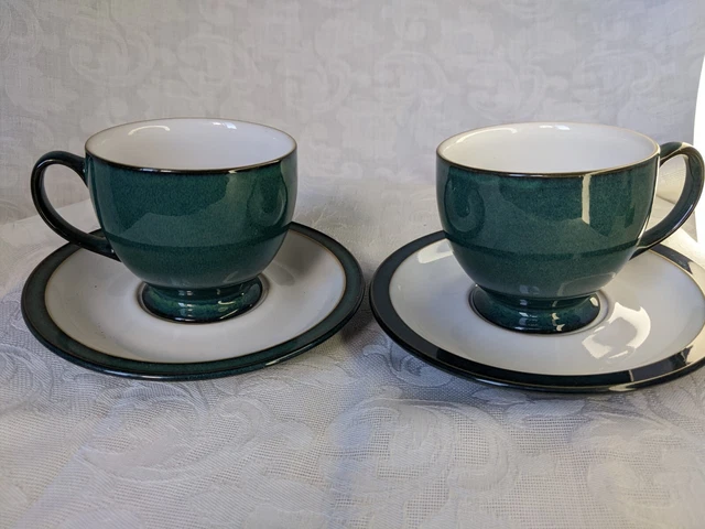Denby Greenwich Green Tea Cups and Saucers (x 2)