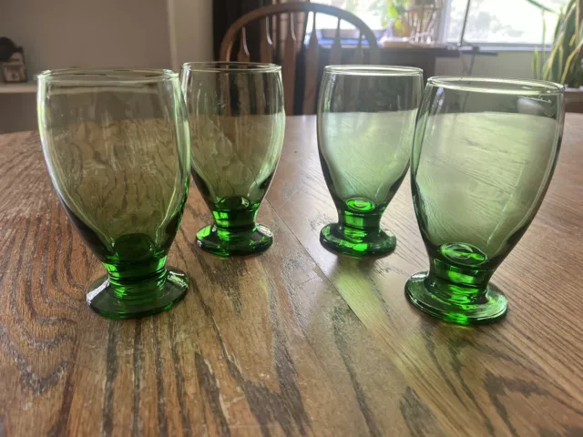 Libbey Cristar Glasses Green Footed Set 4