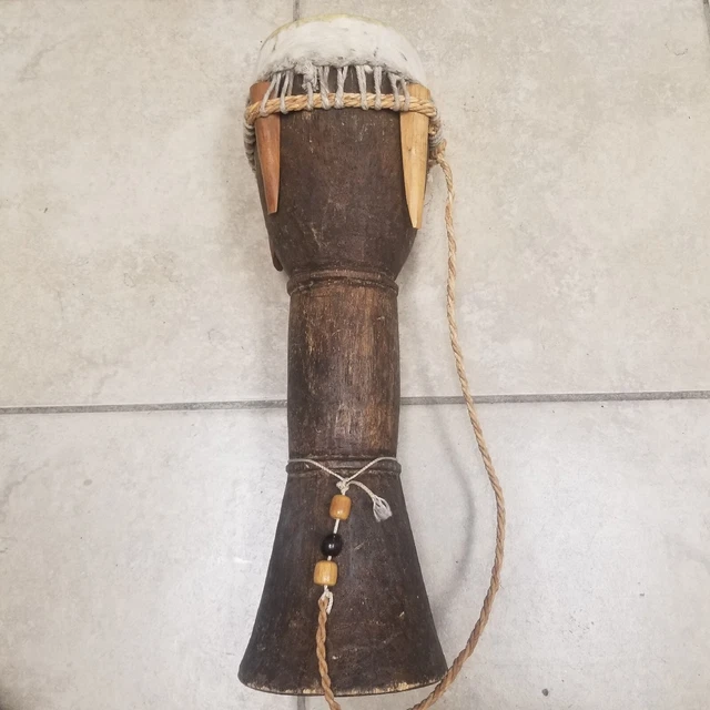 Vintage Hand Carved African Percussion Djembe Drum Bongo