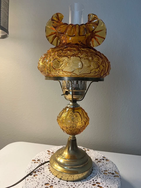Fenton Amber Glass Poppy Student Lamp
