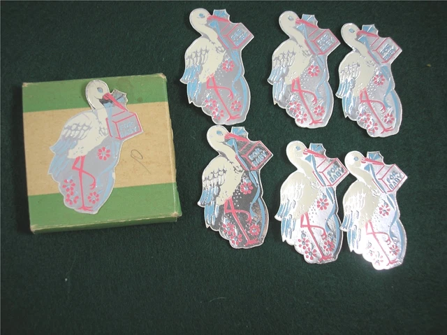 Rare Vintage 6 Stickers for New Baby, Dennison, 2 and 1/2 X 1 and 1/2 in.