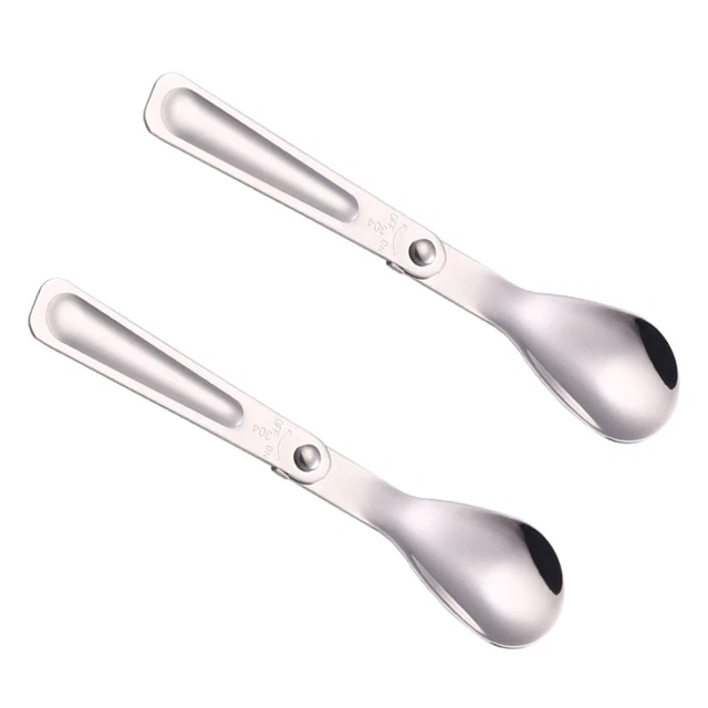 2PCS Pliable Cuillère Léger Titane Ustensile Pliage Poignée Spork