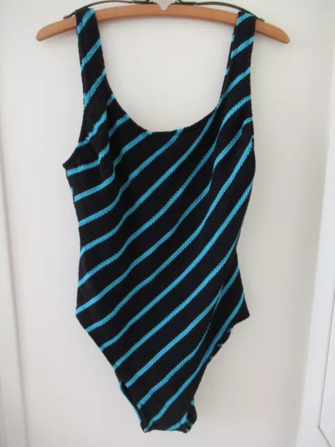 Vintage Swimsuit One Piece Robby Len Swim Fashions Stretch Stripe Knit 16 16T