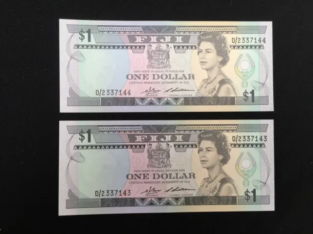 Fiji $1 Paper Notes Consec Pair...
