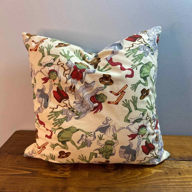 Mr Toad Gets Dressed Alexander Henry Frog print pillow cushion case cover 16" sq