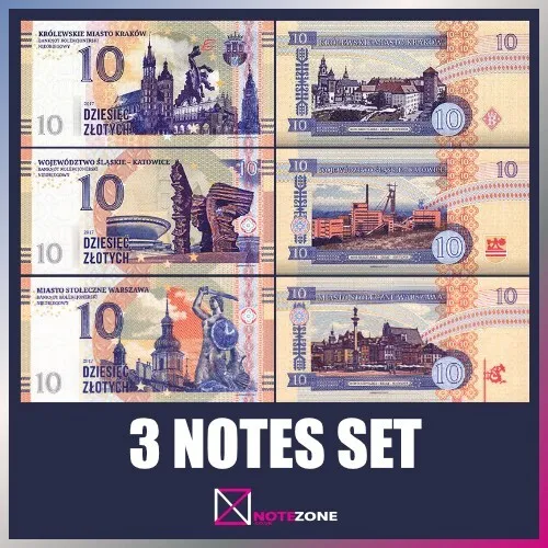 3 notes set! Matej Gabris 10 złotych 2017 Poland paper fantasy banknote