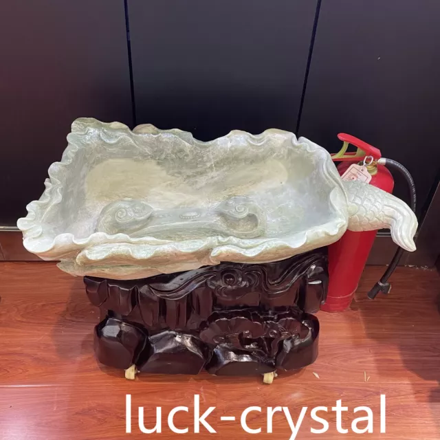 134LB Natural jade Quartz Hand Carved Crystal Fish Tank Reiki Healing .w33